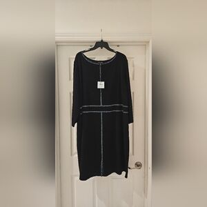 Ming Wang Black Knit Dress with Blue Trim
